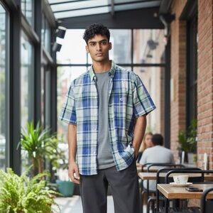 Chaps Blue and Green Plaid Men's Shirt, size Large , Easy Care